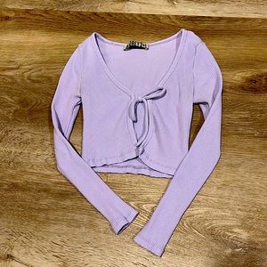 Lilac Tie Front Ribbed Cardigan